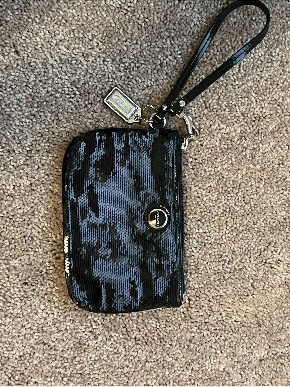 Coach Black Sequin Wristlet Phone Case with Detachable Strap